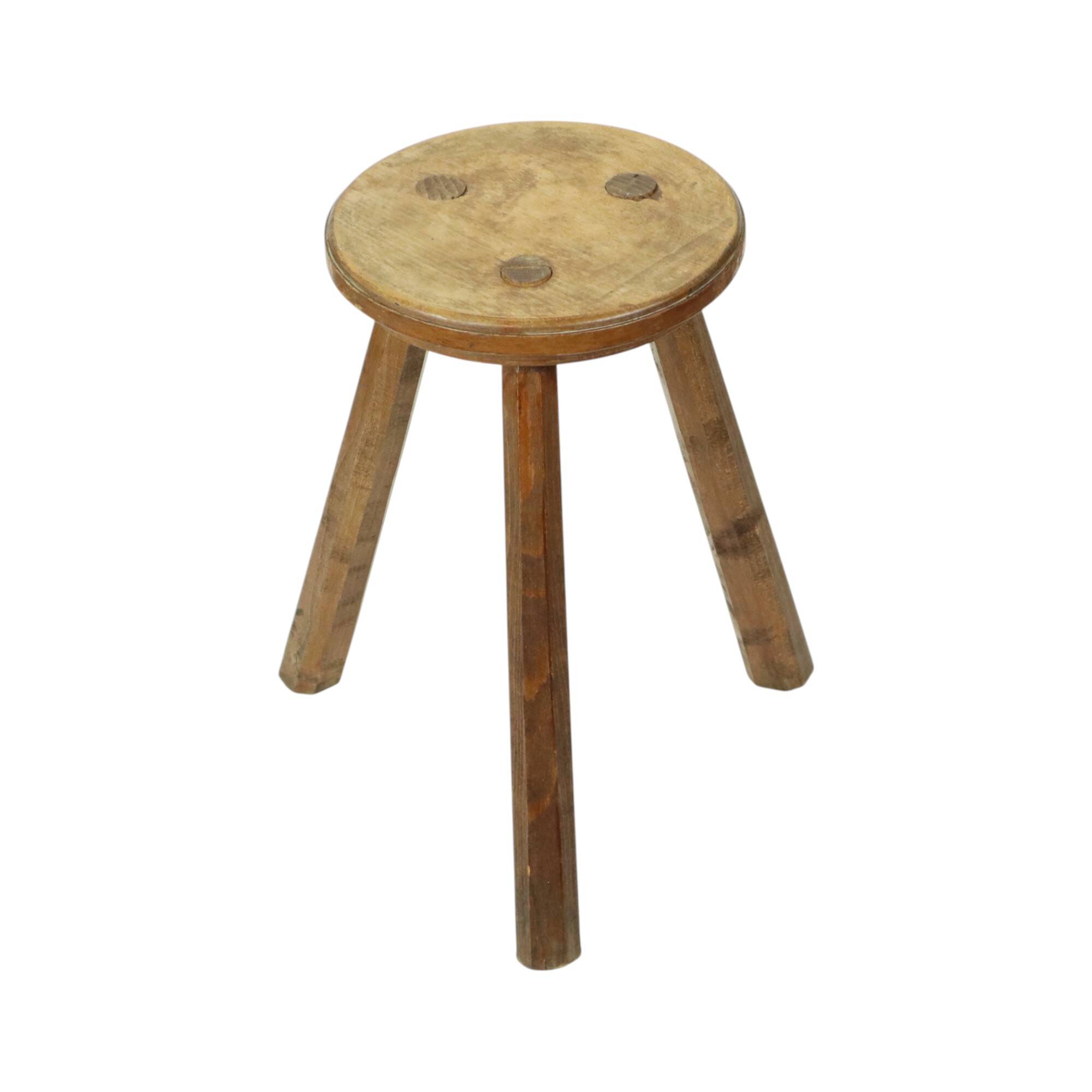 Antique Wooden Tripod Stool Milk Stool Early 20th Century Brutalism