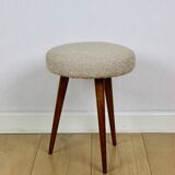 Round beige boucle stool