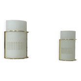 Pair of vintage brass and sandblasted glass wall lights, France 1970
