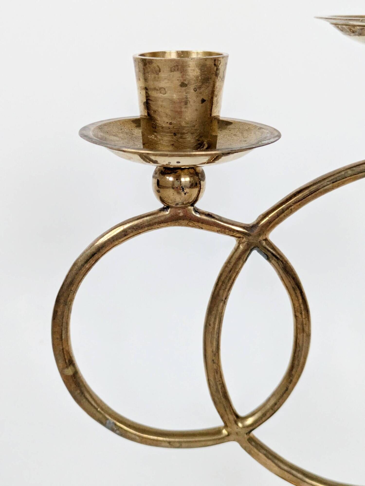 Vintage brass floor chandelier, 3-branch candle holders
