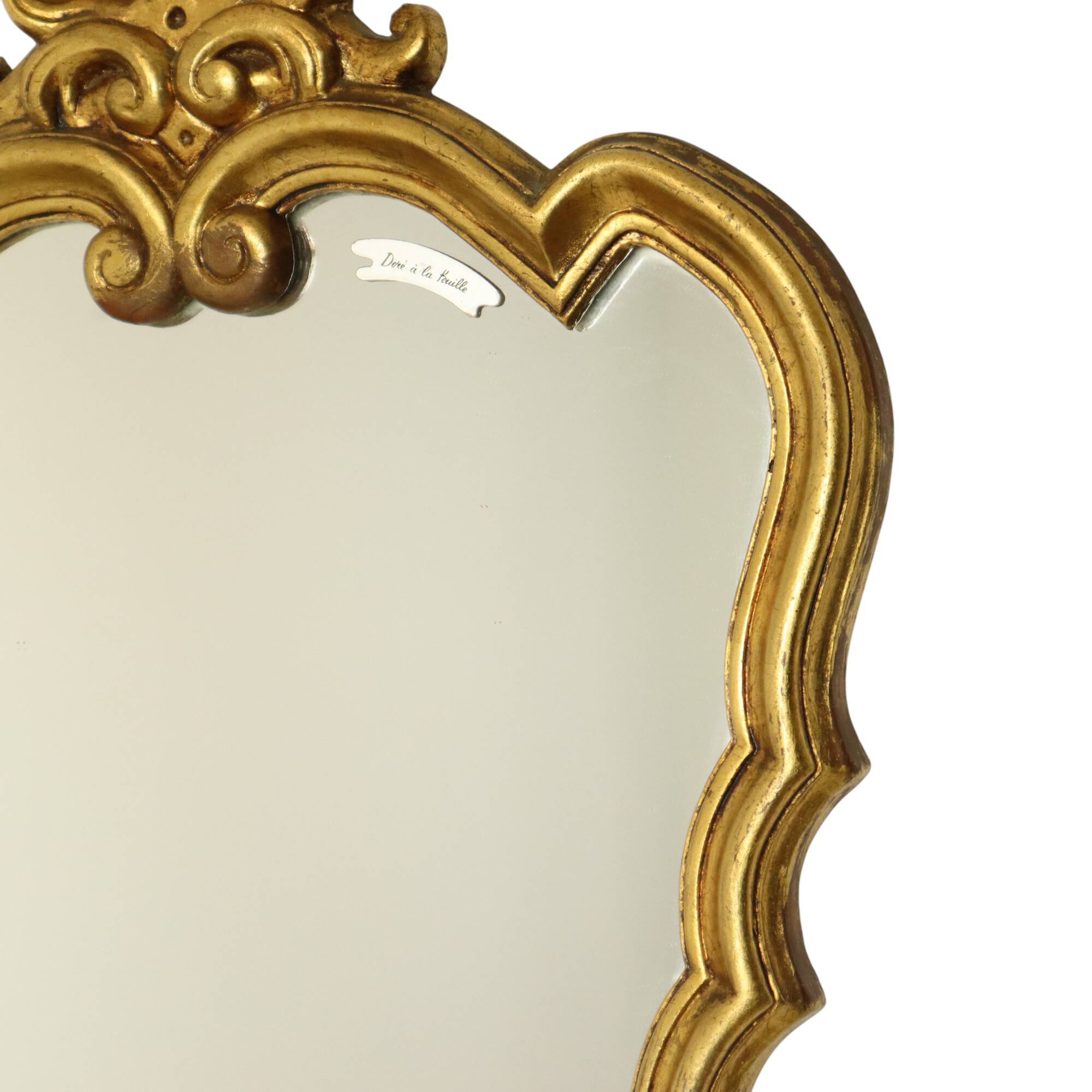 Miroir baroque doré à la feuille d'or, France années 60