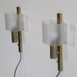Pair of 1970 brass and plexiglass wall lamps