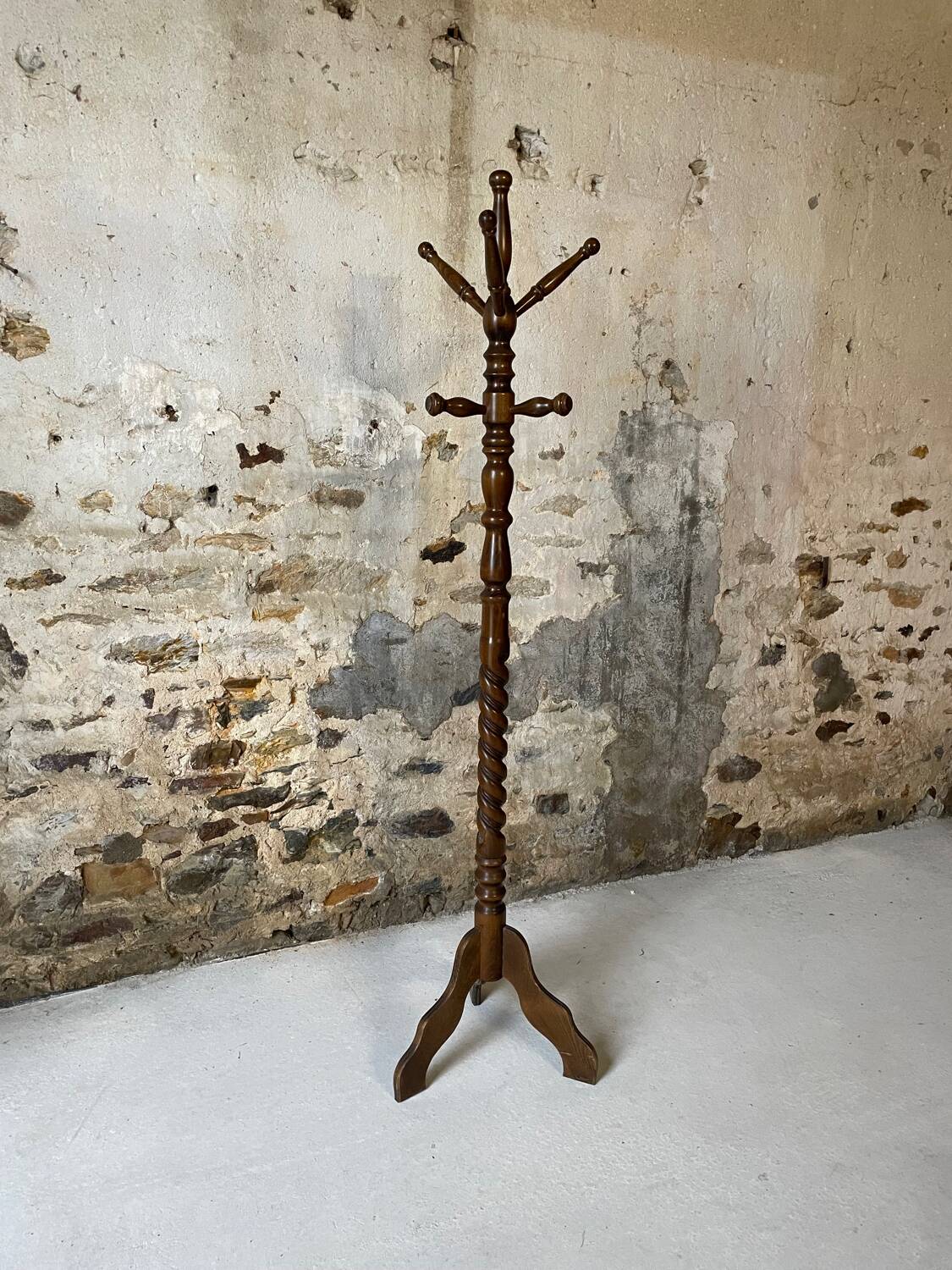 Antique turned wooden coat rack