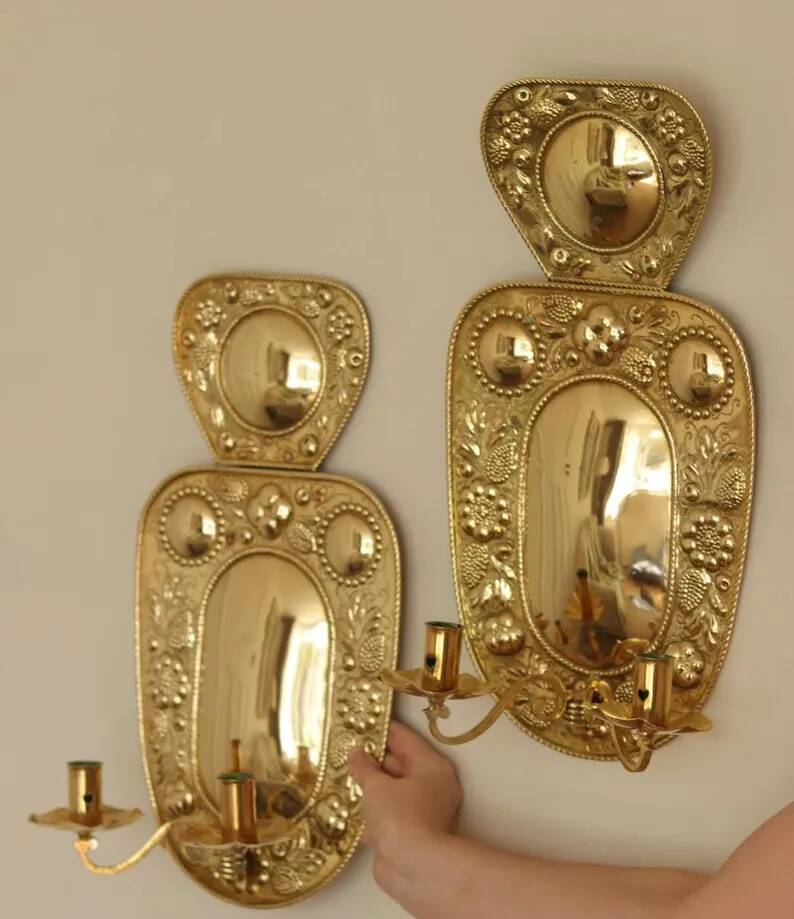 Baroque Style Mid-Century Brass Swedish Sconces