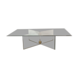 Vintage coffee table by Léon Rosen for Pace Collection all in tempered glass and brass 1970