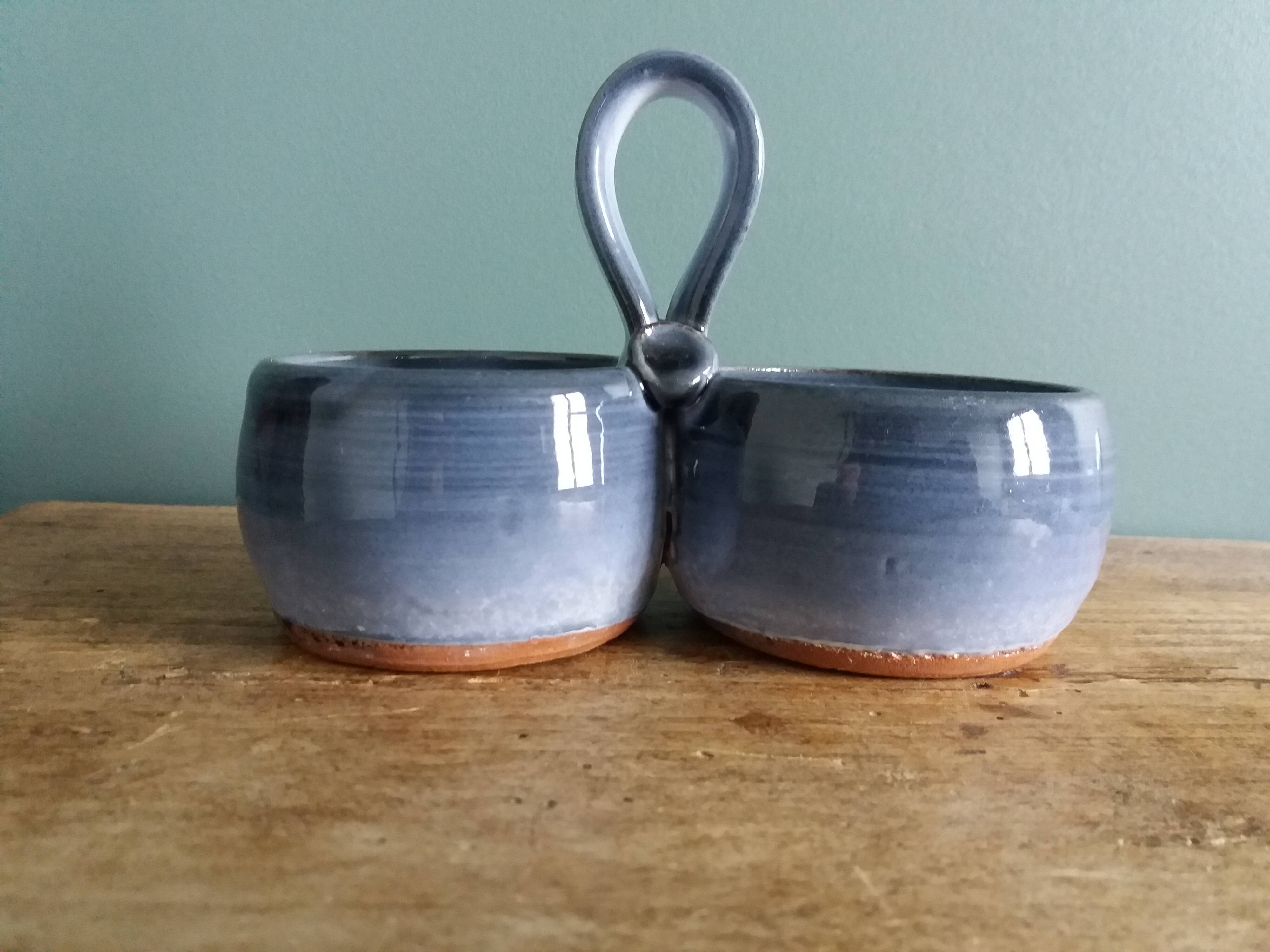 Glazed terracotta double salt dish