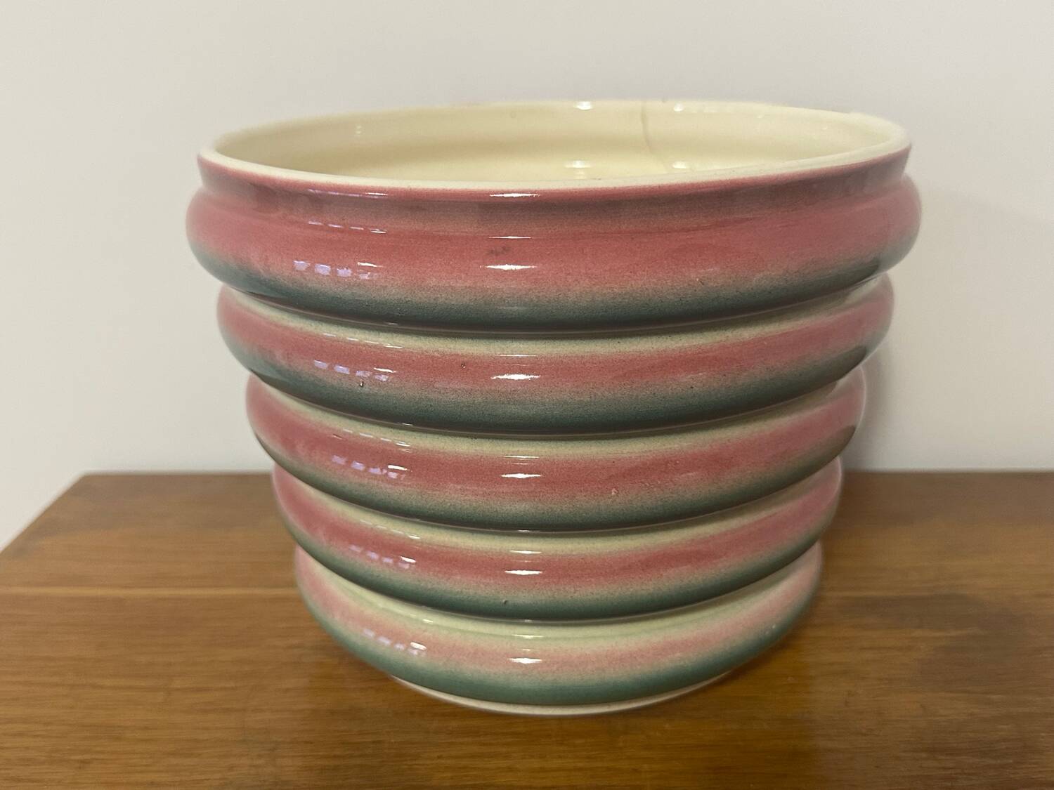 Antique Sarreguemines ceramic cachepot, France