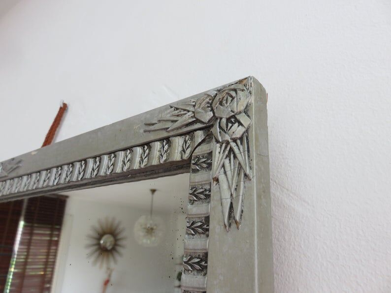 Art Deco mirror in silver wood 30/40 years