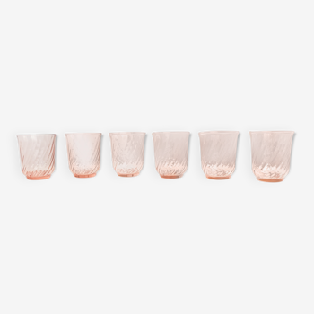 Lot of 6 tea glasses or pink glass water with depression