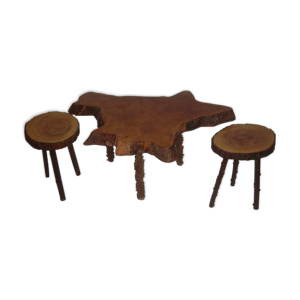 Table en mahogany et - tabourets 1970