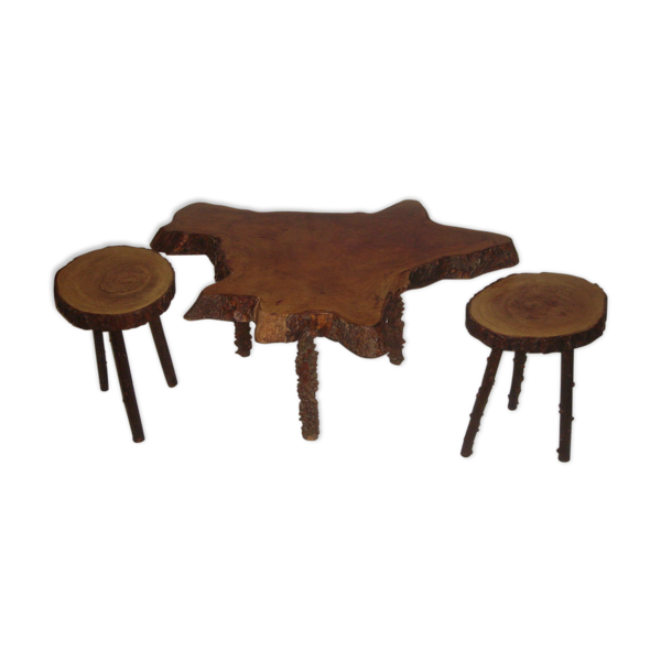 Table en mahogany et 2 tabourets de 1970
