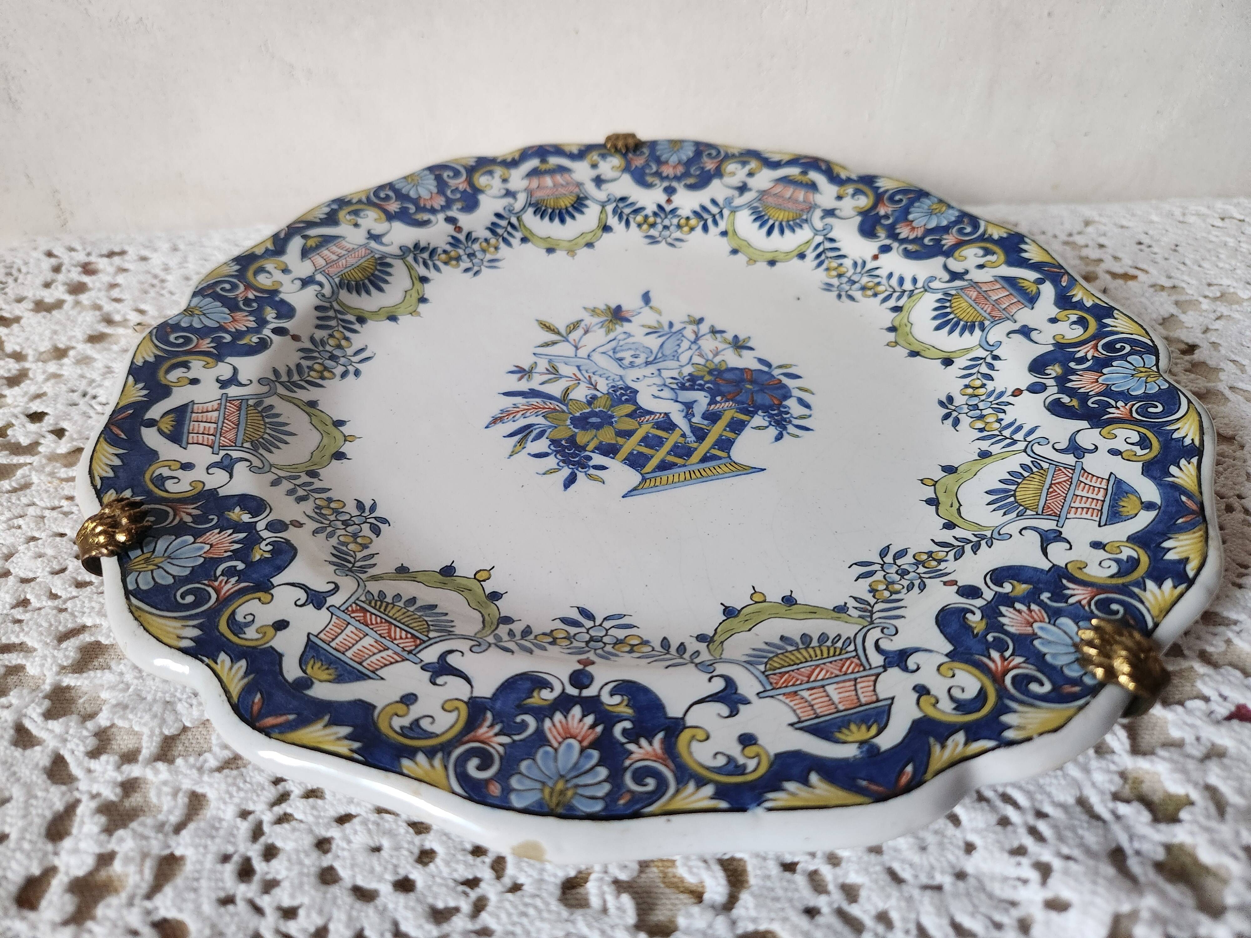 Antique French 19th Century Quimper 'First Mark HB' Plate Angel Cherub Deco