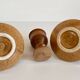 Trio of vintage ceramic and wood egg cups