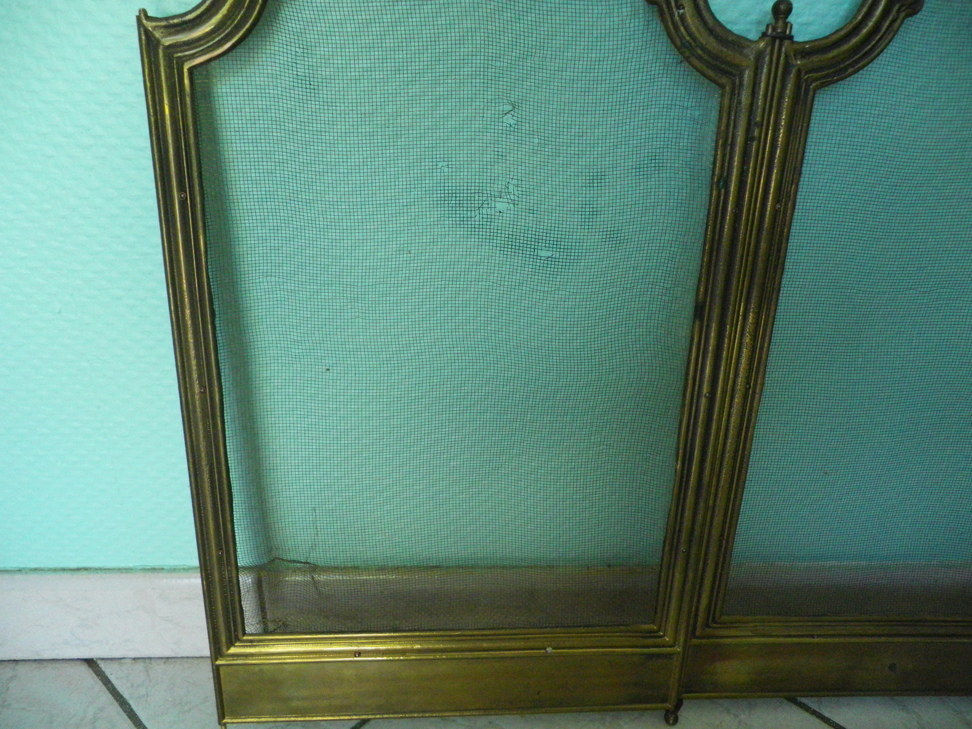Old solid brass chimney fire barrier, 3 shutters, 2 handles