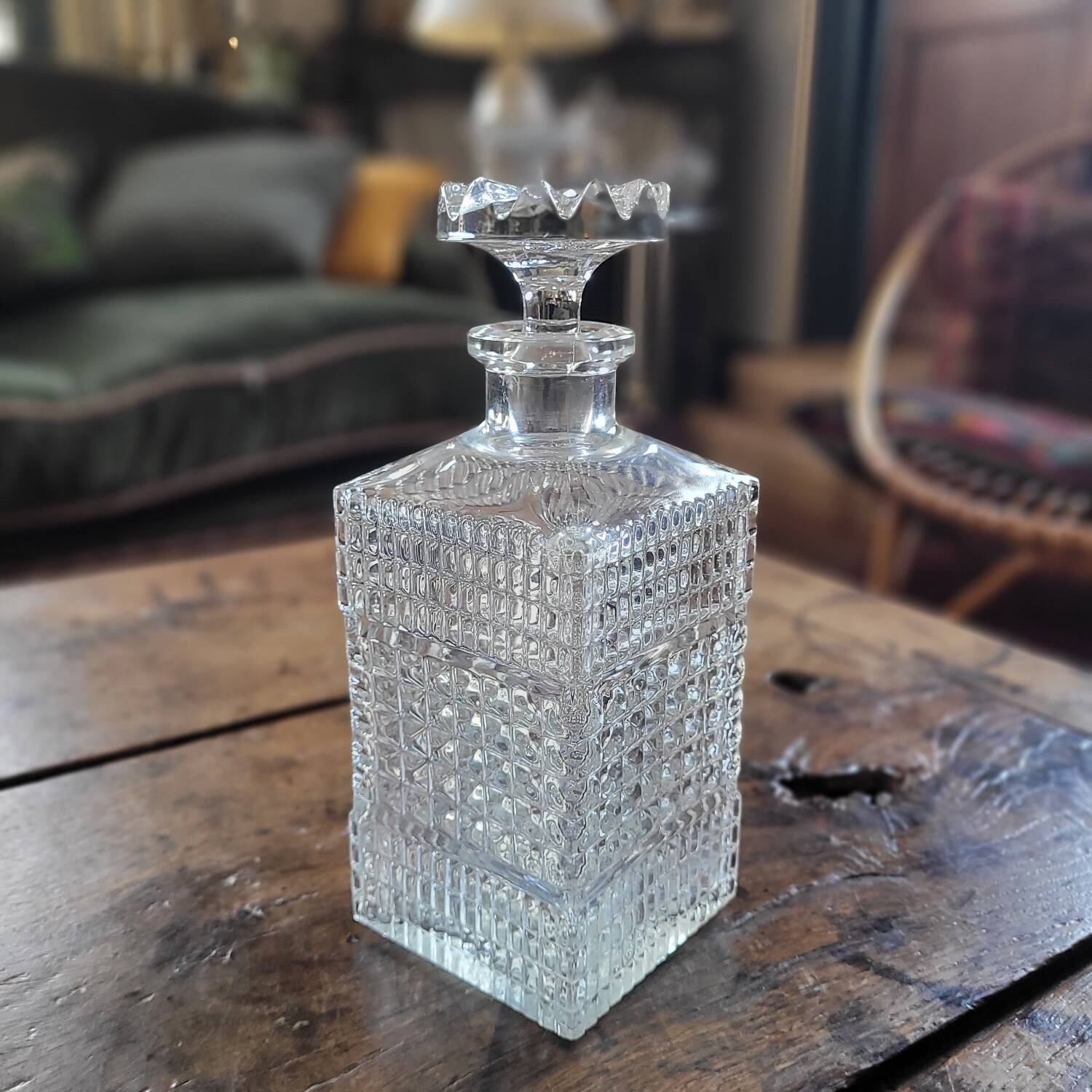 Square molded glass carafe — 1970s