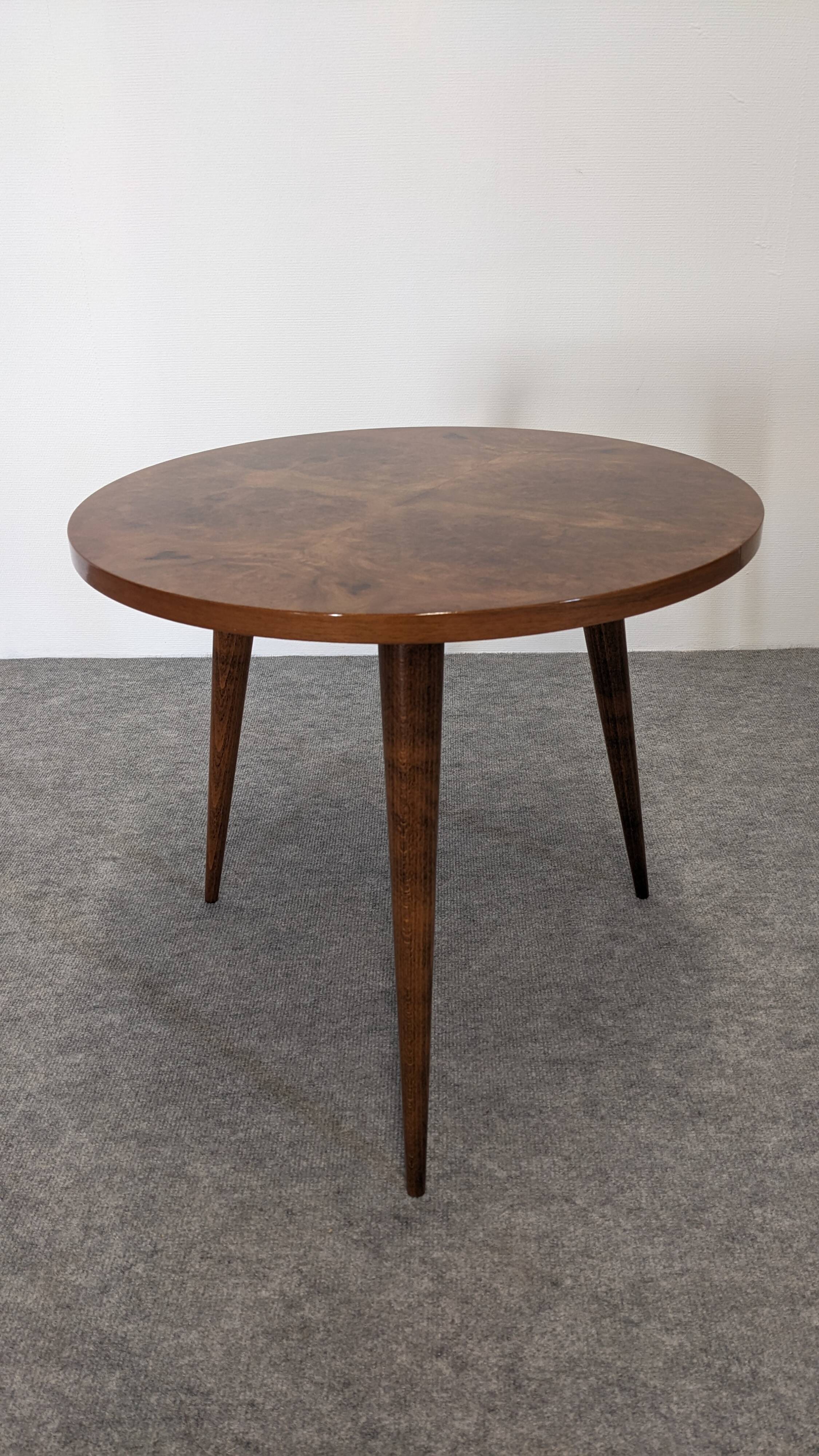 Side table, low tripod pedestal table, 50s-60s