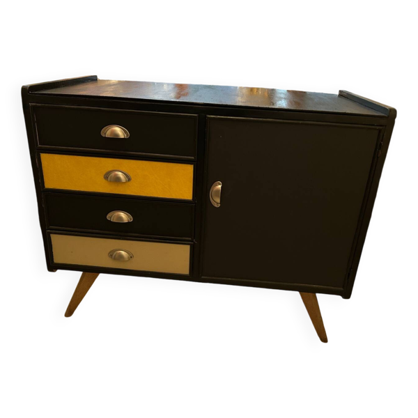 Commode buffet année 60 cuir et bois