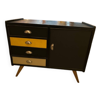 Commode buffet année 60 cuir et bois