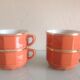 Bistro style four-mugs suite orange-pink by Apilco /vintage 70-80