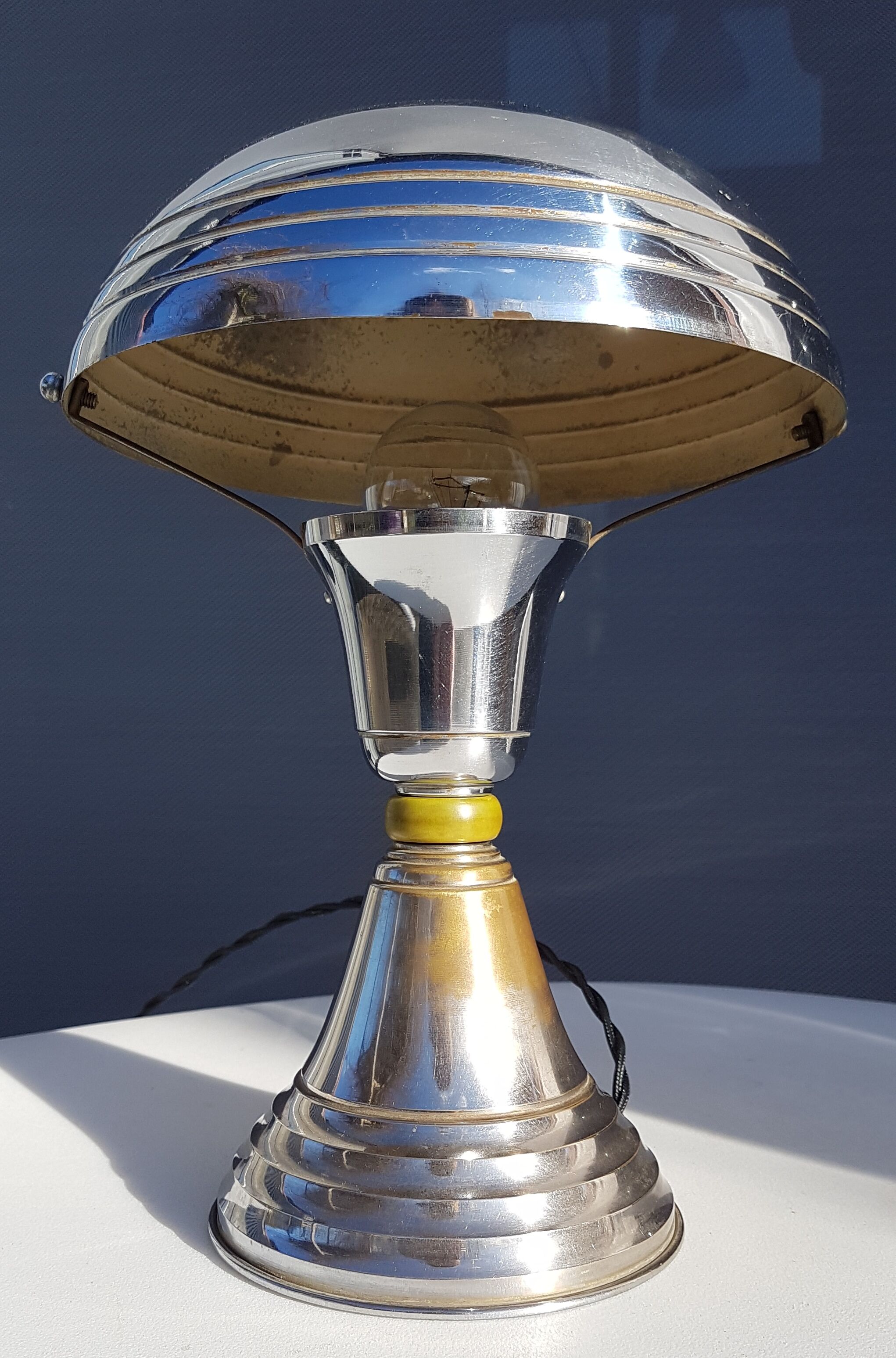 Art deco chrome brass mushroom lamp