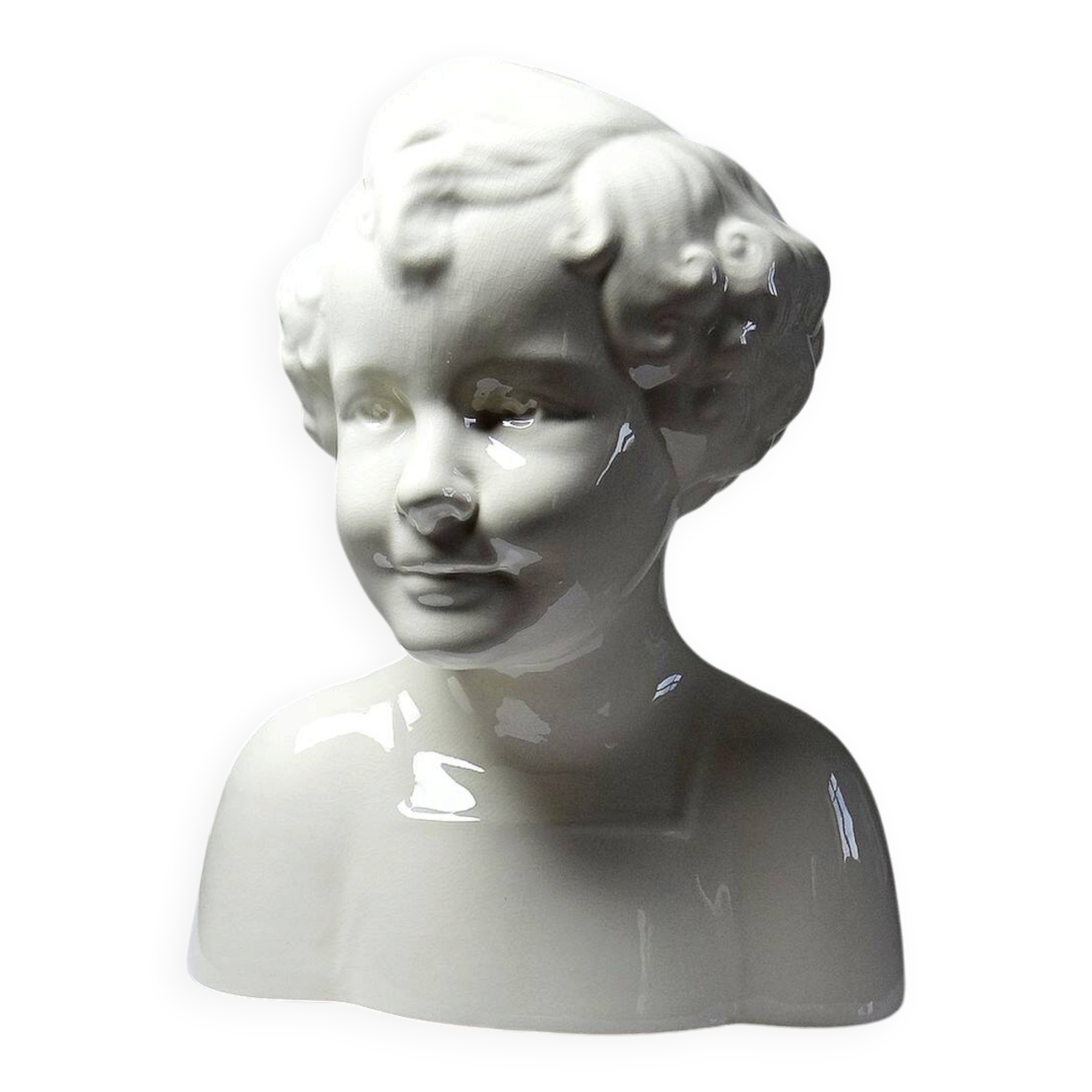 Very rare large faience bust from Sarreguemines, antique Art Deco.