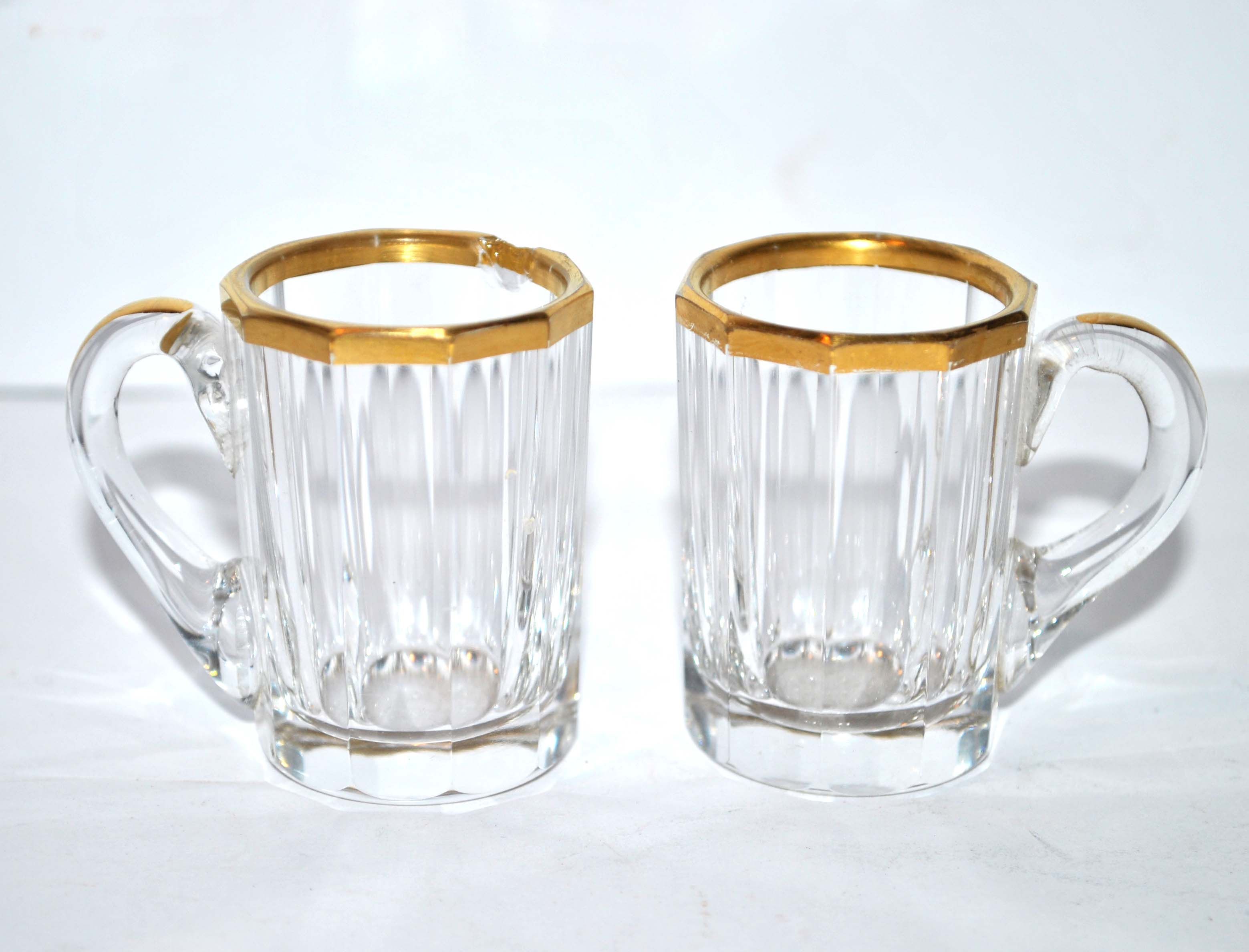 Baccarat set of 2 glasses with liquor mug in gilded cut crystal 1907 4.5cm
