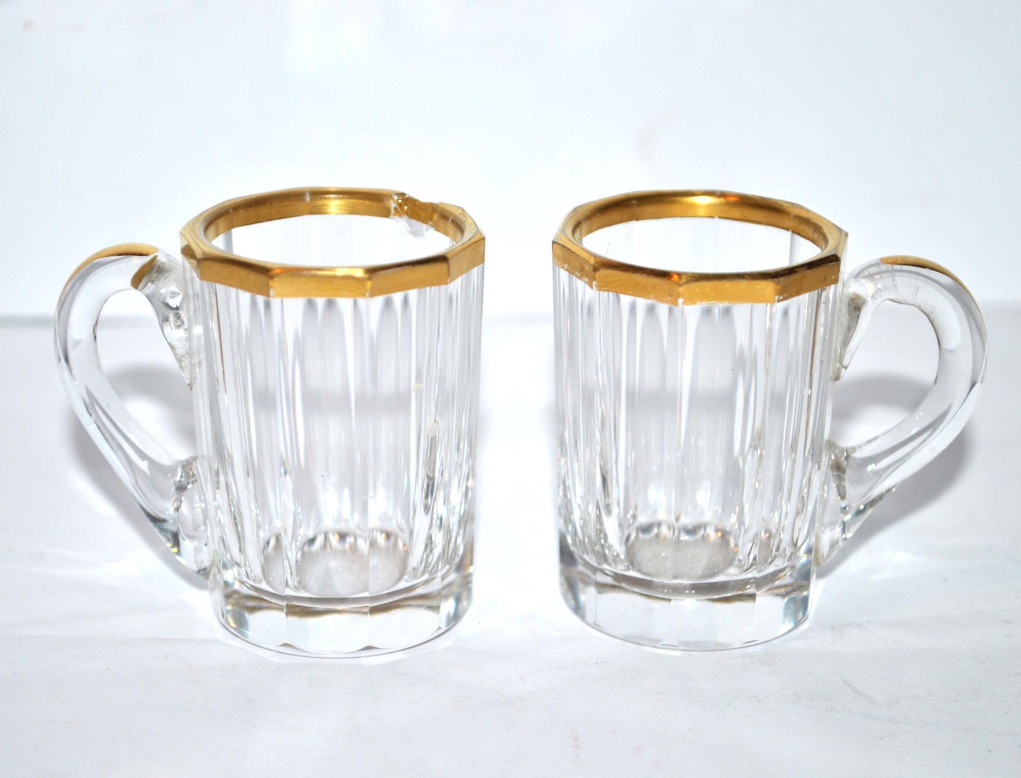 Baccarat set of 2 glasses with liquor mug in gilded cut crystal 1907 4.5cm
