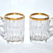 Baccarat set of 2 glasses with liquor mug in gilded cut crystal 1907 4.5cm