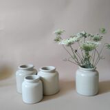 Set of 3 enamelled stoneware mustard pots