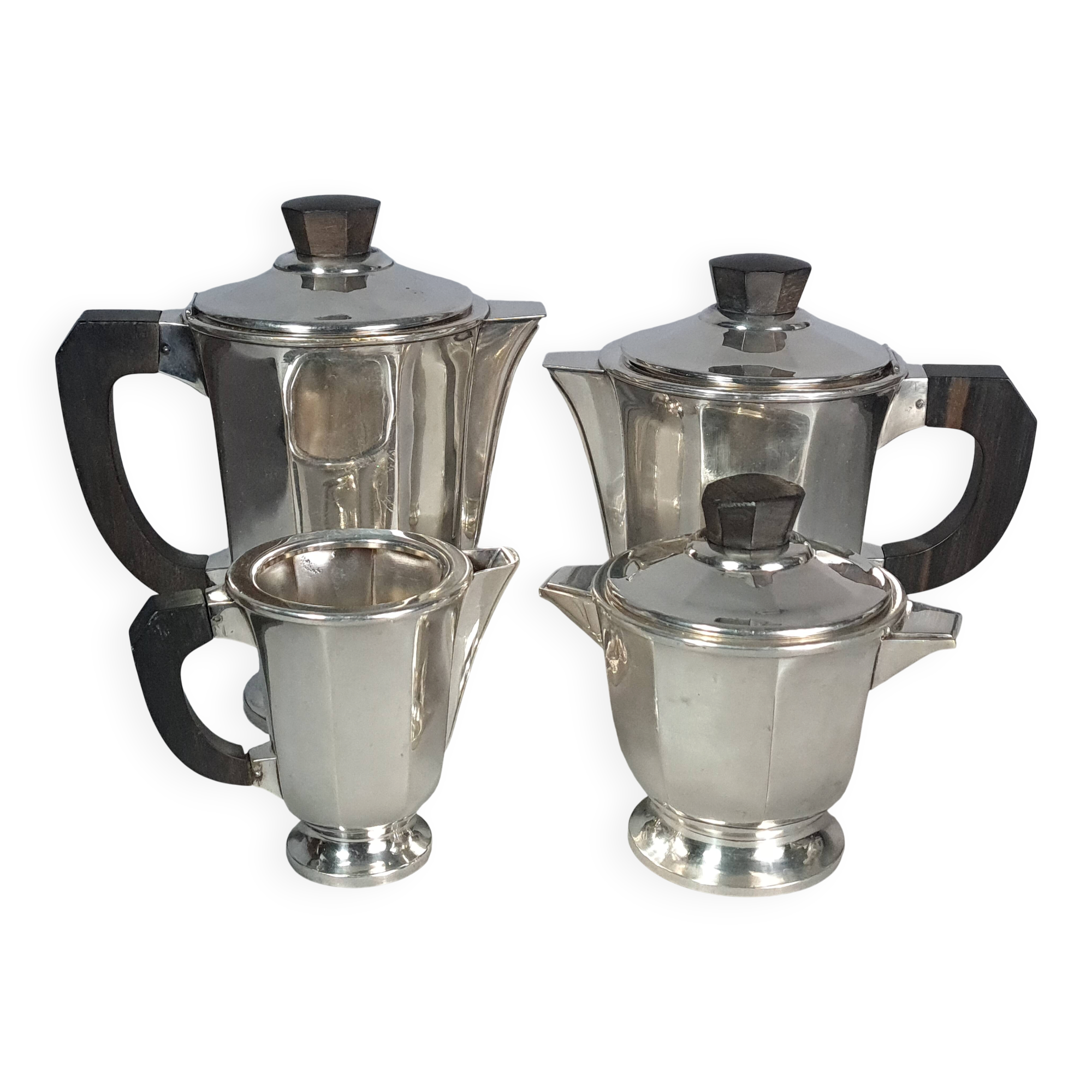 Service café & thé Art déco métal argenté et palissandre S889