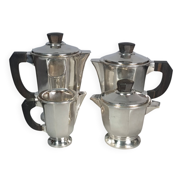 Service café & thé Art déco métal argenté et palissandre S889