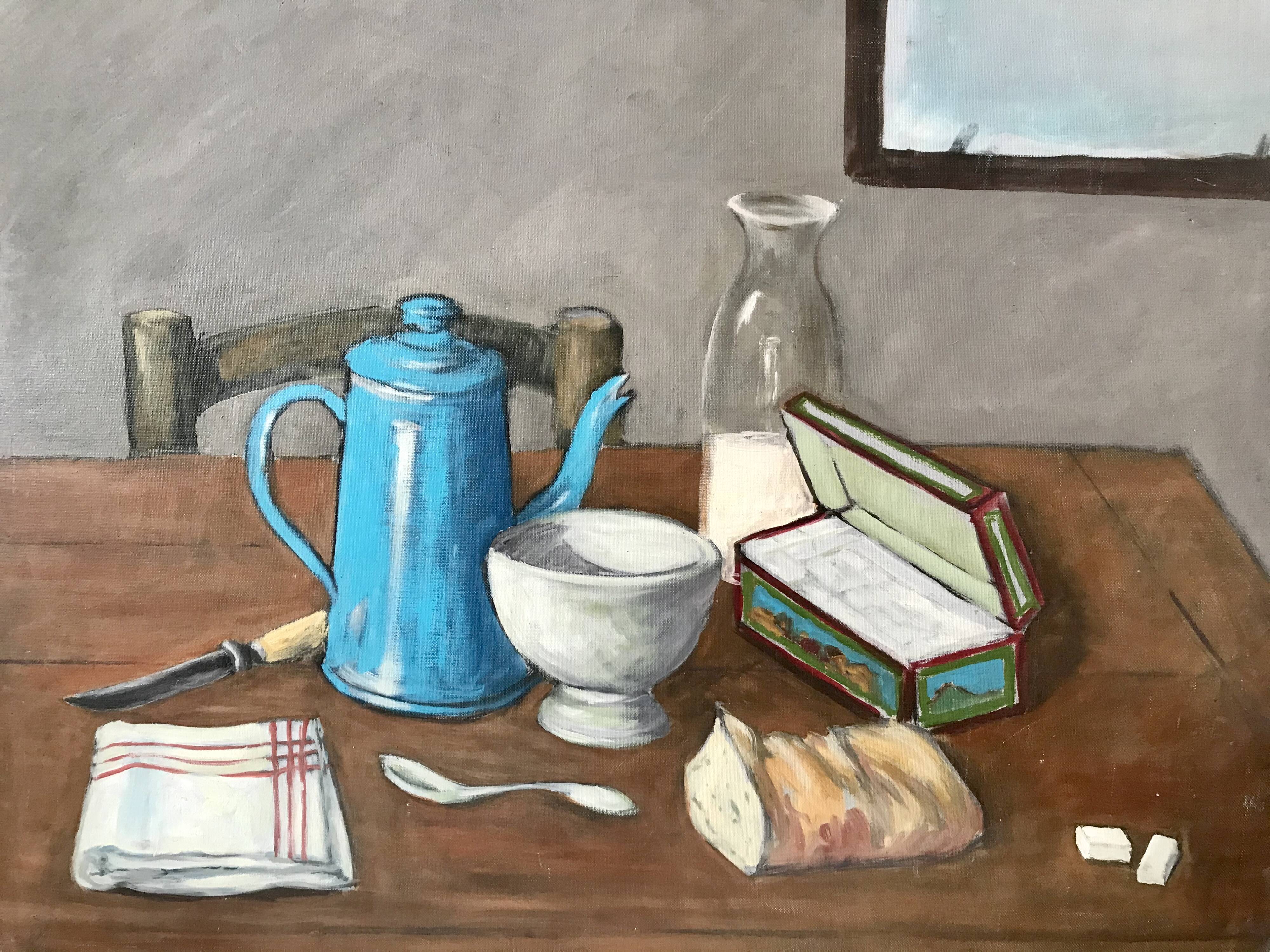Oil painting on cardboard old still life
