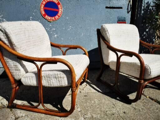 Pair of vintage rattan armchairs