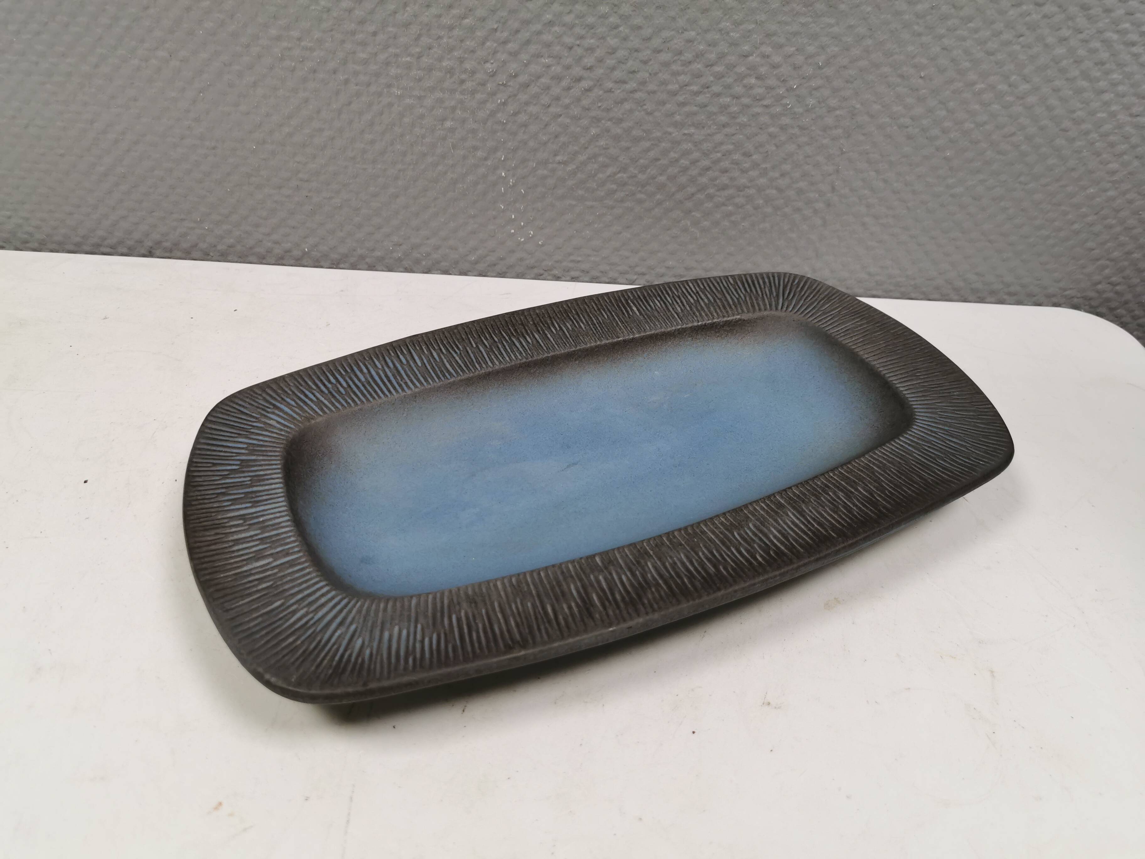 Dish in bluish colors from Hedehusene Ceramics (HK) Denmark 1960-70s