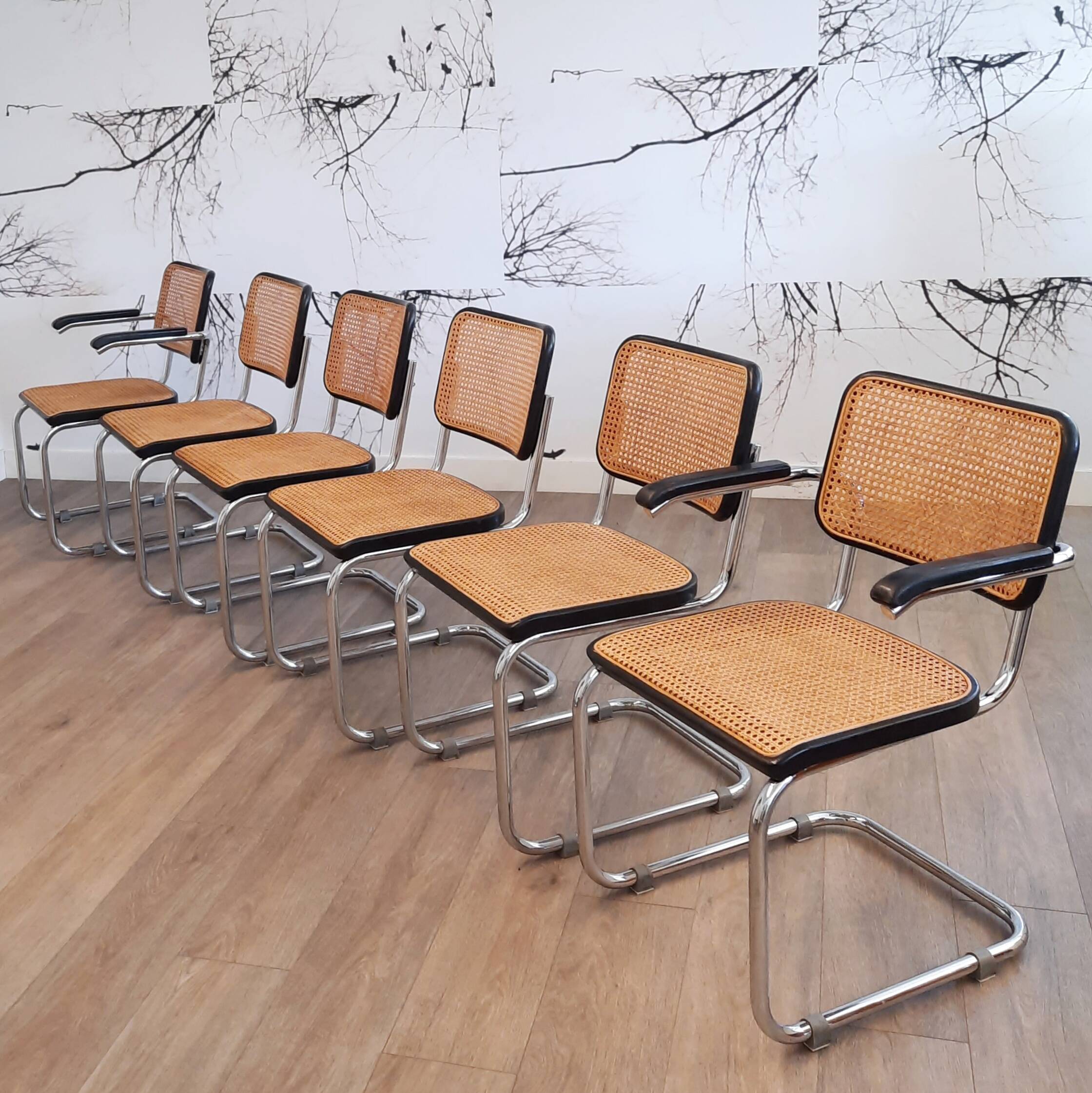 Set of 6 black S32 / S64 chairs by Marcel Breuer for Thonet, 1977