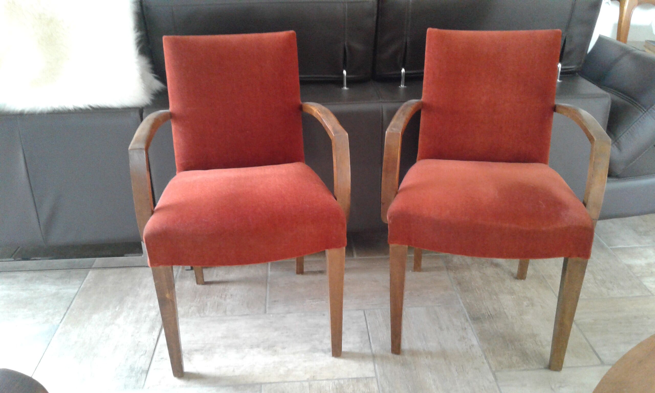 Pair archairs bridge orange velvet circa 50