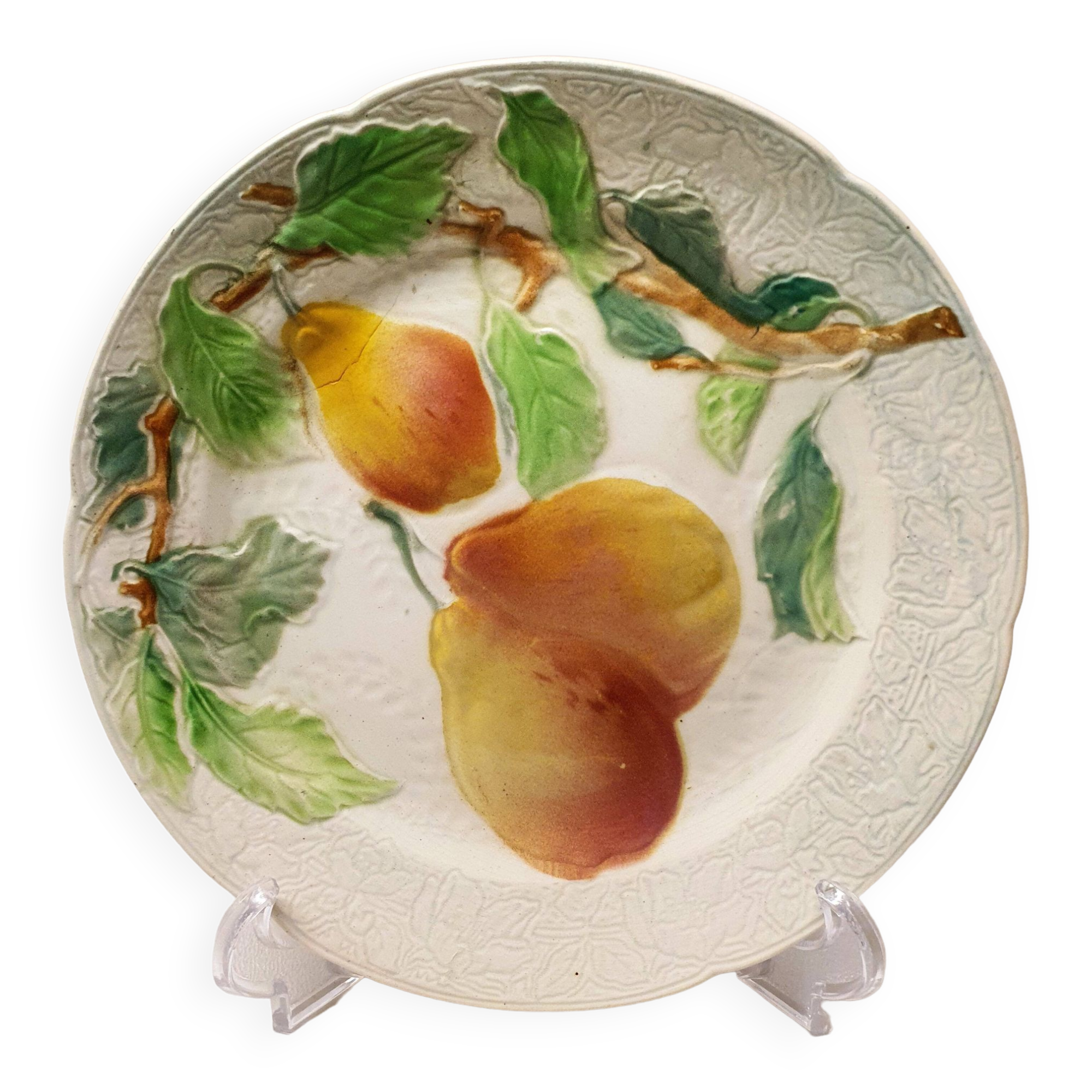Assiette Décoratif Barbotine St Clément Made In France Motif Fruit Poire Vintage