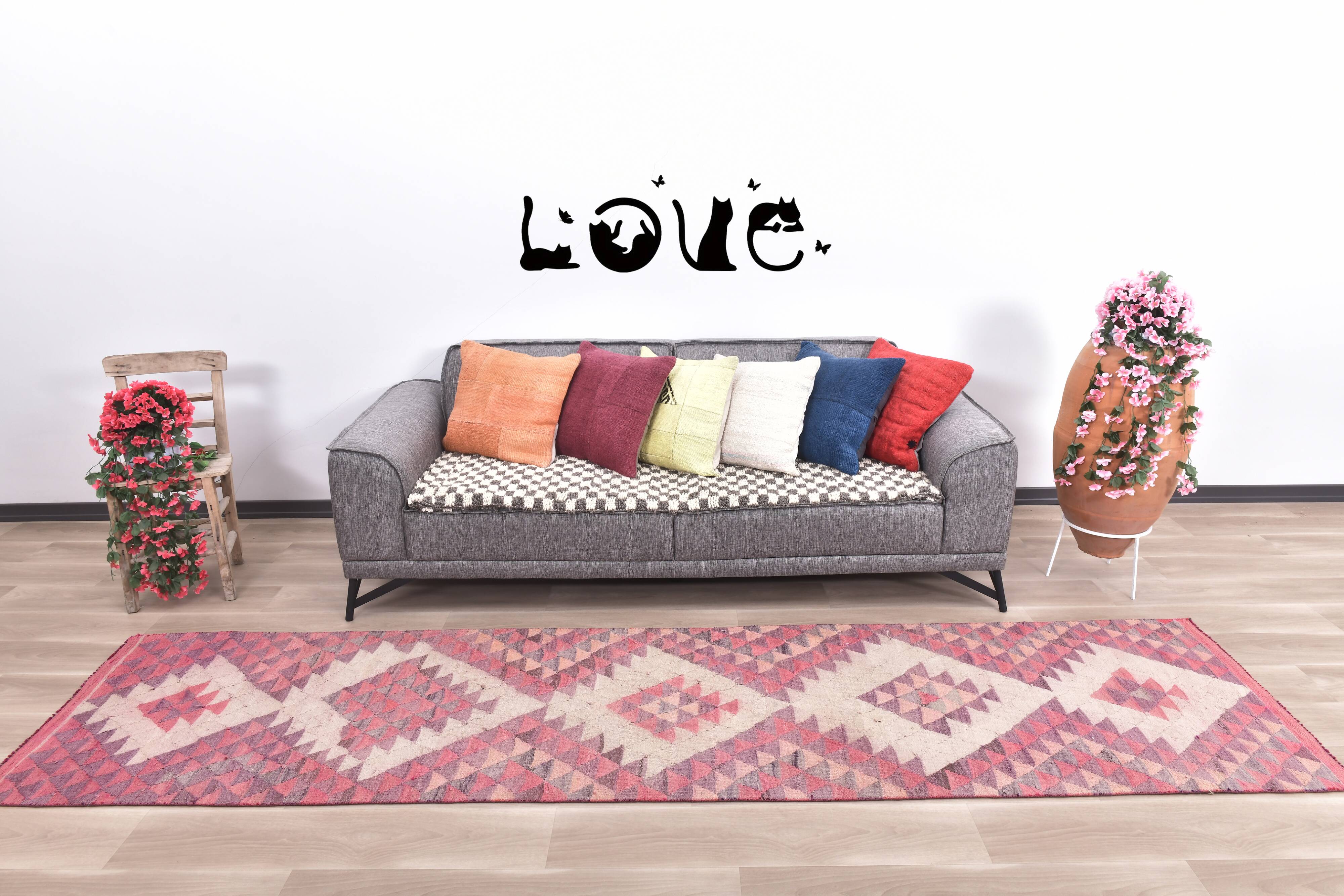 3x12 Pink & Beige Kilim Runner Rug 84x347Cm SK 34619