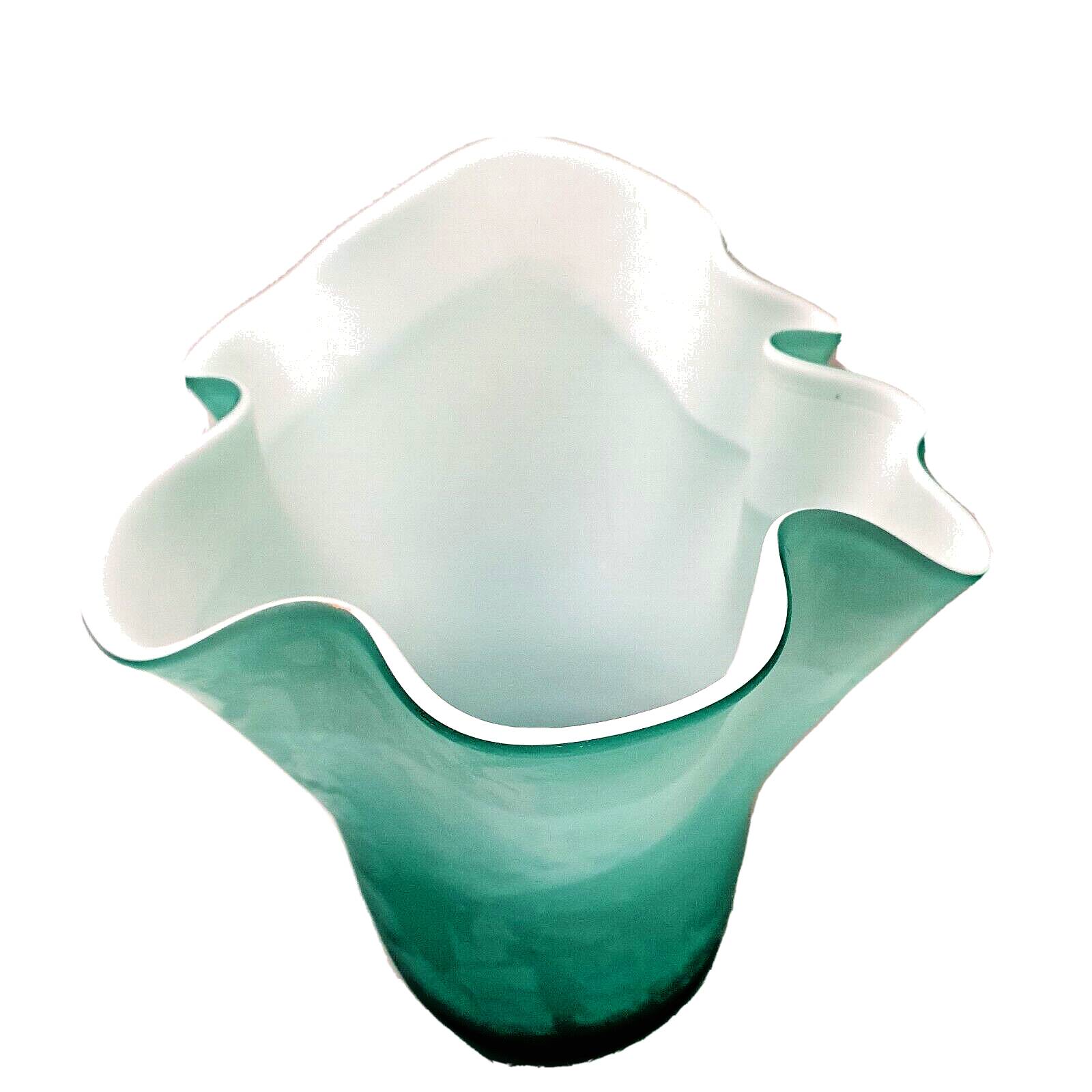 Vase handkerchief opaline turquoise interior white handmade work art deco