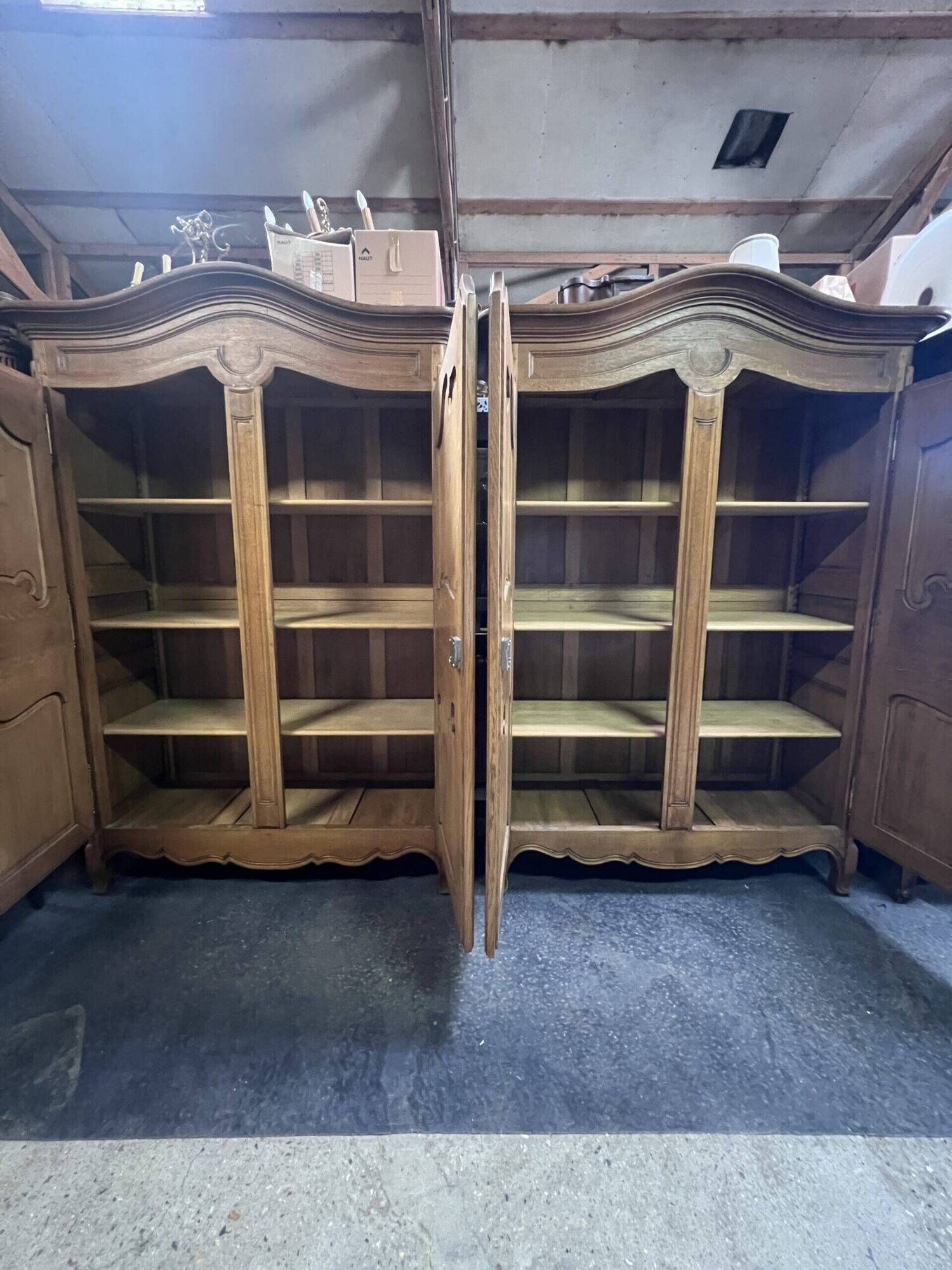 Pair of high-quality solid oak Norman wardrobes, "Cauchoise" model from the 1960s-1970s.