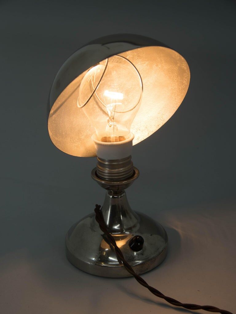 1930s Art Deco Nickel-Plated Petite Table Lamp with Adjustable Dome Shade