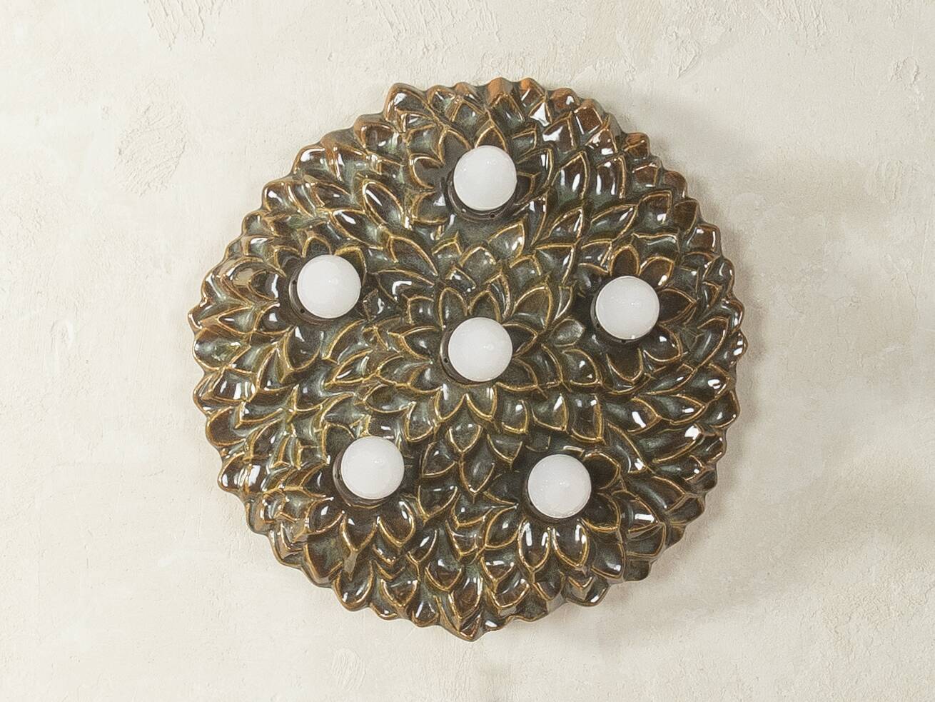 1970s Ceramic Wall Lamp with Floral Ornamentation