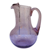 Blown glass pitcher with bubbles, Biot glassware style, vintage.