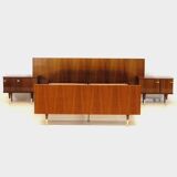 Vintage mid century double bed bedroom set in rosewood & brass, 1960s