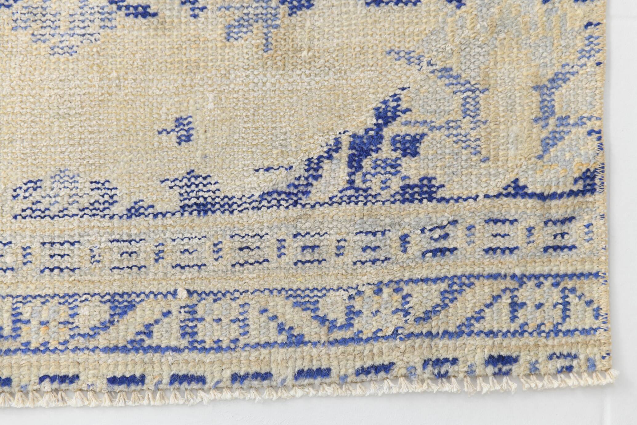 3x12 Blue & Beige Antique Vintage Runner Rug, 80x369Cm SK 23836