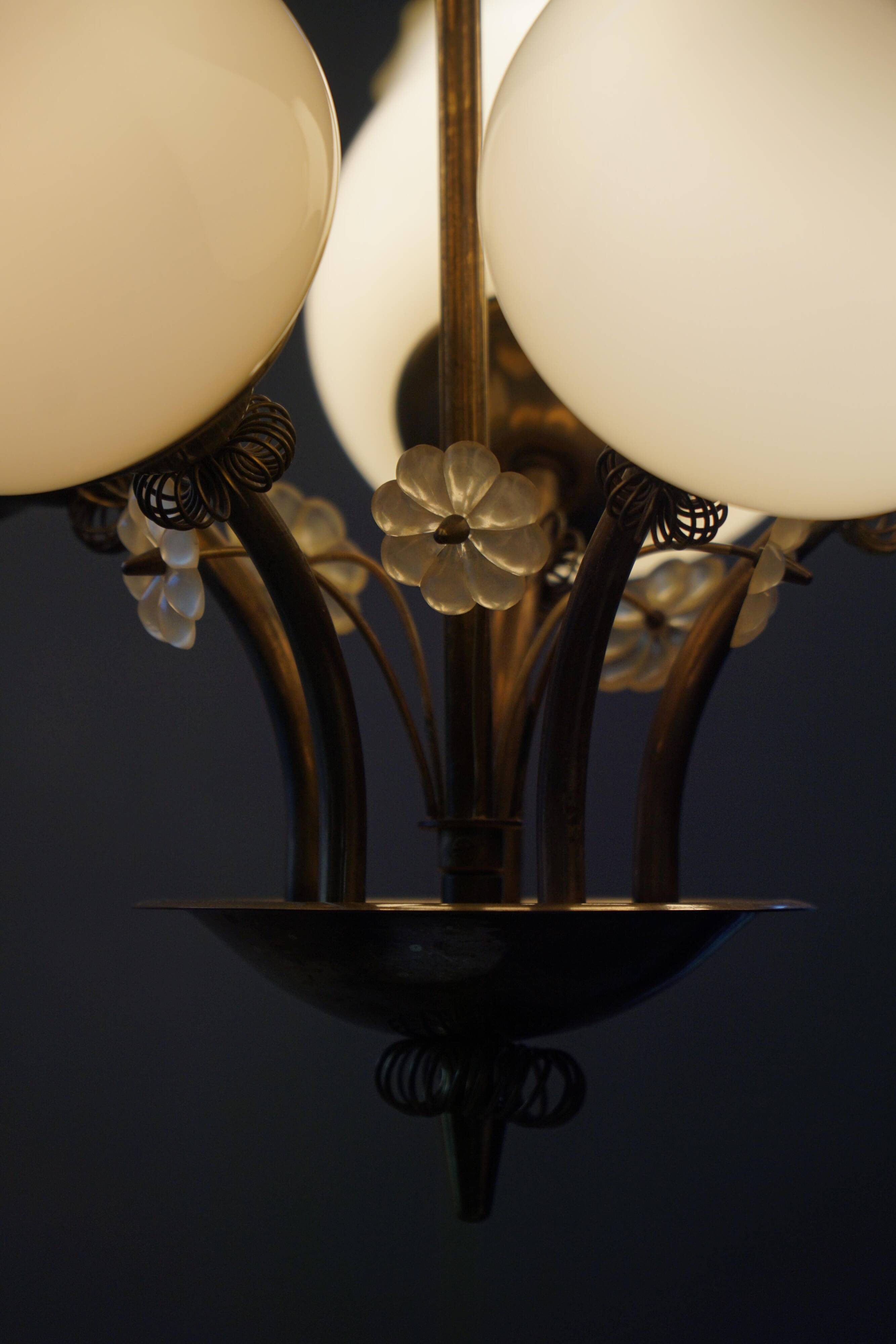 Brass and Glass Mid-Century Chandelier by Itsu, Finland, 1950s