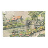 Watercolor on cardboard, house of the stone bridge, (brittany), signed A. Michelin