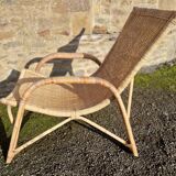 Chaise longue transat en osier rotin annèes 70/80