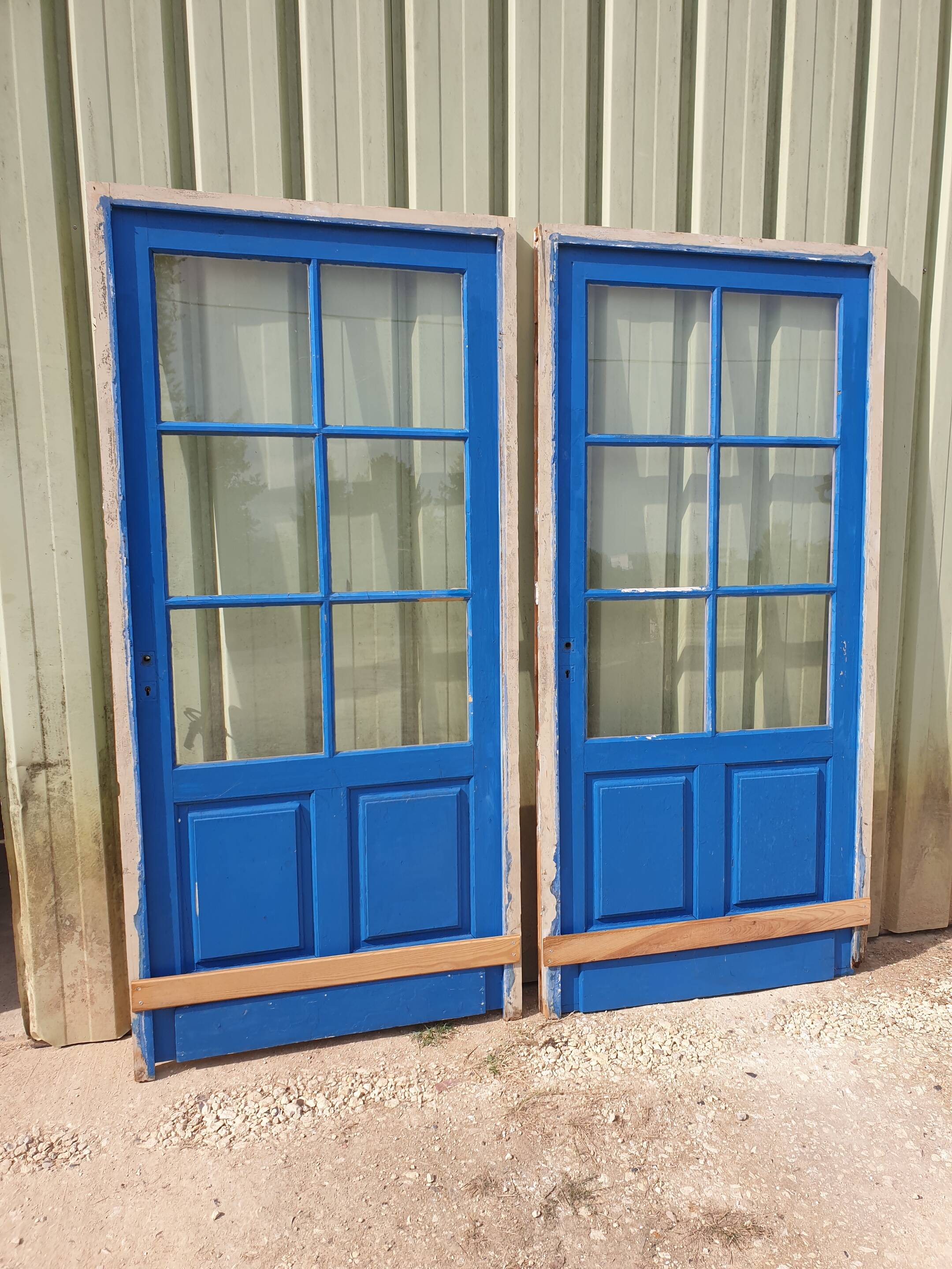 Pair of Colored Glass Doors with Frame - 1960s