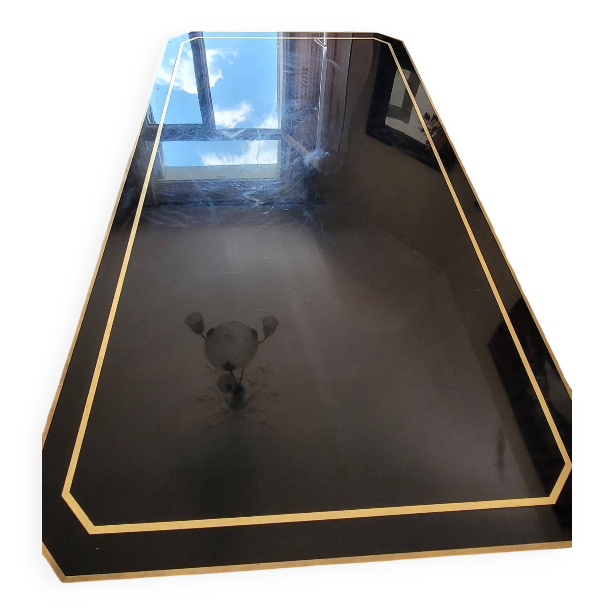 Large Lacquer and Brass Table by JC Mahey